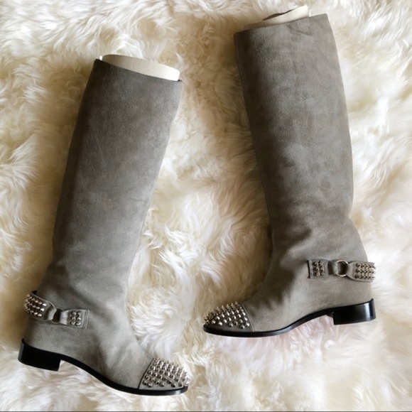 Christian Louboutin Gray spike tall boots